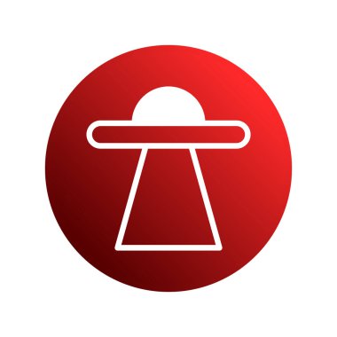 Beyaz bir uçan daire ya da UFO simgesi kırmızı bir gradyan arkaplana karşı uzay keşfi ve gizemi temsil ediyor..