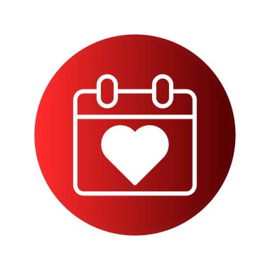 Kırmızı gradyan üzerinde Sevgililer Günü takvim simgesi. Romantizm, tatil ve özel etkinlikler için aşk, kutlama ve planlanmış randevuları temsil eder.
