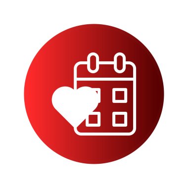 İçinde kalbi olan bir takvim olan kırmızı bir daire simgesi. Önemli tarihleri, aşkı ve Sevgililer Günü gibi özel durumları simgeliyor..