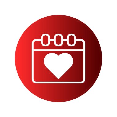 Romantik bir tarih, canlı kırmızı bir arkaplan üzerine kurulmuş bir takvim ikonu üzerinde bir kalp ile vurgulanır. Aşk hatıraları için mükemmel..