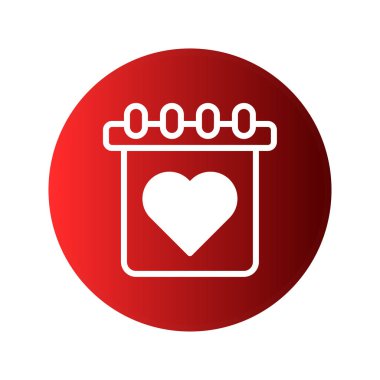 Kırmızı daire, içinde kalbi olan beyaz bir takvim simgesi içerir. Bu da romantik bir randevu ya da olaya işaret eder..