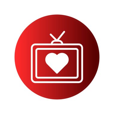 Basit bir grafikte, eski bir televizyonun içinde, sevgi ve medya bağlantısını sembolize eden kırmızı bir arkaplan karşısında bir kalp görülüyor..
