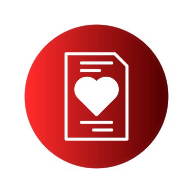 Temiz ve basit bir illüstrasyon, kırmızı bir çember içindeki bir belgede, modern, grafik tarzda sevgi, şefkat ve duygusal bağları temsil eden bir kalp sembolü içerir..