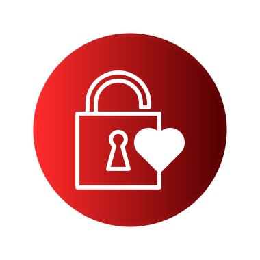 Beyaz kalpli kırmızı asma kilidin minimalist bir çizimi, bir ilişki içindeki aşk, aşk ve bağlılığın güvenliğini ve korunmasını sembolize eder..