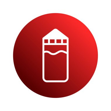 Bir uyku tulumunun minimalist beyaz ana hatlı simgesi eğimli kırmızı bir daireye yerleştirilir. Simge kamp, açık hava maceraları ve seyahatler taşır..