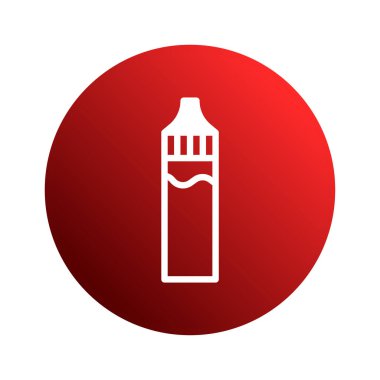 Modern tasarımı ve buhar endüstrisini temsil eden canlı kırmızı bir daireye karşı dizilmiş bir şişe şişesinin minimalist simgesi..