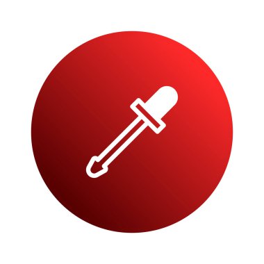 Canlı kırmızı bir zemin üzerinde, bilim, kimya ve tıbbi araştırmaları sembolize eden, değişken bir renk olan beyaz damlalık simgesinin minimalist bir çizimi.