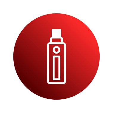 Vaping cihazının parlak beyaz çizgisi eğimli bir kırmızı daire üzerine kuruludur. Basit tasarım modern teknolojiyi ve buhar yaşam tarzını somutlaştırıyor..