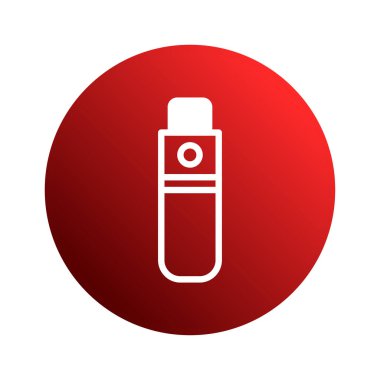 Tarzlı bir illüstrasyon, geleneksel sigara içmenin modern bir alternatifini temsil eden kırmızı bir gradyan çemberine odaklı beyaz bir sigara cihazının ana hatlarını tasvir eder..