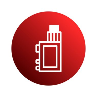 Pürüzsüz bir buharlaştırma cihazı ikonu, buharlaşmayı çevreleyen teknoloji ve kültürü temsil eden kırmızı bir arkaplan karşısında sergileniyor..