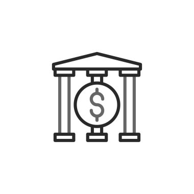 Rafine bir vektör illüstrasyonu, finansal kurumları sembolize eden klasik bir yapı olarak sembolize edilen bir banka binasını tasvir eder. İkonumuz para yönetimi ve yatırımı zarif bir şekilde temsil ediyor.