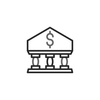 Finansal güvenlik ve istikrarı sembolize eden klasik bir banka binasının minimalist bir simgesi. Temiz çizgiler ve dolar işareti finans sektöründe güven ve profesyonelliği temsil ediyor.
