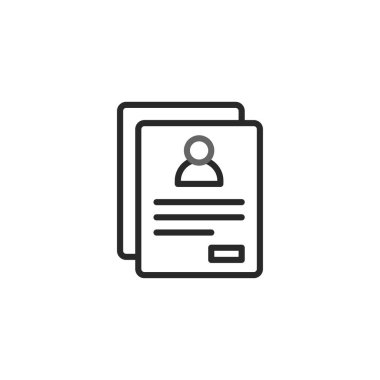 Bu minimalist illüstrasyon, profesyonel bir profil çizen belgeleri tasvir ediyor. Tasarım, önemli ayrıntıları sembolize ederek, bir vesikalık fotoğraf tutucu ve bilgilendirme satırlarını içerir.