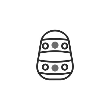 Paskalya yumurtası sergilenen minimalist bir ikon, yüzeyi yatay çizgiler ve dairesel şekillerle süslenmiş. Bahar şenliklerini ve neşeli kutlamaları simgeleyen bu basit illüstrasyon