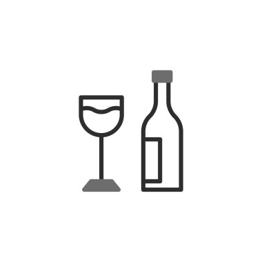Bu minimalist illüstrasyonda bir şarap şişesi ve cam var, basit bir inceliği aktarıyor. Şarap kültürü, içecekler veya zarif sosyal etkinlikler ile ilgili tasarımlar için idealdir. Temiz.