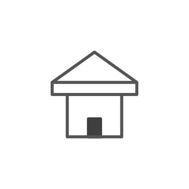 Görüntü, mimari basitliği aktaran minimalist bir ev ikonu sunuyor. Çeşitli tasarım bağlamlarında kullanışlıdır, barınak, mülk ve inşaatı somutlaştırır. Temiz dış hat ve geometrik