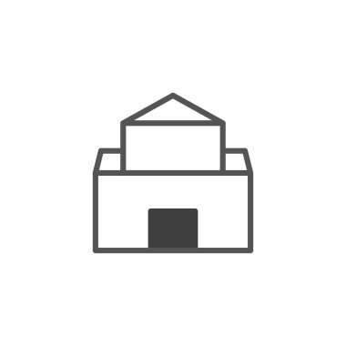 Minimalist geometrik bir simge bir binayı temsil eder. Tasarım, mimari bir kavramı göstermek için basitleştirilmiş çizgiler kullanır. Ev, inşaat ve kentsel tasarım için mükemmel bir sembol.