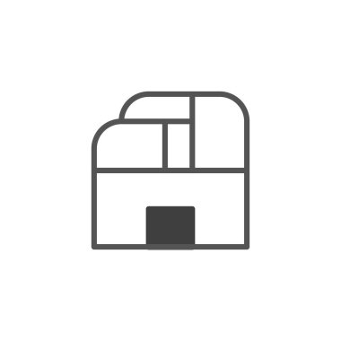 Şehir gelişimini, mimari yenilikleri, yaratıcı mülkiyet kavramlarını ve modern konut kavramlarını temsil eden basit bir bina veya evin ana hatlarını içeren minimalist bir mimari tasarım.