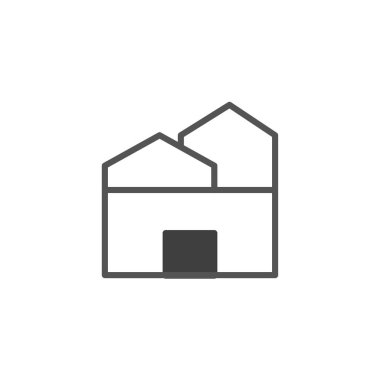 Minimalist bir bina ikonu basit bir yapı tasarımı sergiliyor. Bu tasvir, bir konutun temel biçimini vurgular ve mimari, ev veya taşınım için uygun hale getirir.