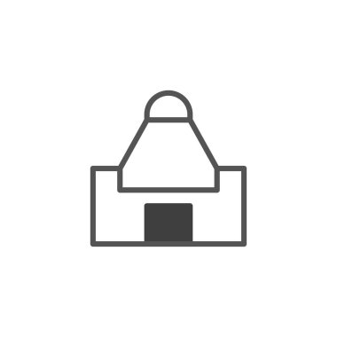 Bu resim stilize edilmiş, dijital mimari bir ikonu gösteriyor. Kompozisyon basit geometrik şekilleri içerir, bir bina tasarımını temsil eder. Bu minimalist çizimde karanlık bir kapı var.,