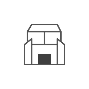 Soyut bir geometrik tasvirde, basitliği ve temiz çizgileri vurgulayan stilize edilmiş bir bina sergileniyor. Minimalist taslak, çok yönlü bir tasarım sunan modern mimari duygusunu çağrıştırıyor.