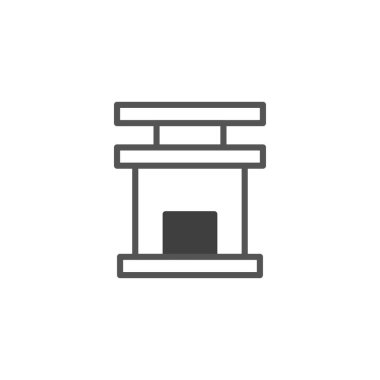 Bir şöminenin doğrusal sunumunu temsil eden minimalist illüstrasyon, geometrik tasarımı ve mimari biçimini vurguluyor. Taslak biçimi, kullanım için ideal olan basitlik duygusunu iletir