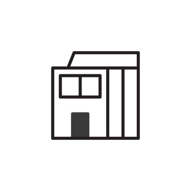 Bir binanın basitçe, doğrusal bir tasviri. Biçimlendirilmiş bir yapıyı temsil etmek için temel şekillere ve ana hatlara odaklanan tasarım kasıtlı olarak asgaridir. Mimari için uygun