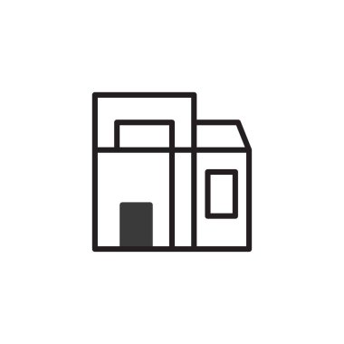 Minimalist bir bina cephesi mimari tasarımı sergiler. Bu basit taslak inşaat, kentsel gelişim ve gayrimenkulleri temsil ediyor. Modern mimari ve şehir için ideal.