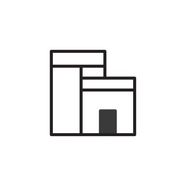 Bu resim, temiz çizgiler ve modern mimari tasarım ile karakterize edilmiş minimalist bir yapı ikonuna sahiptir. Grafik gösterimi web siteleri, kullanıcı arayüzleri ve sunumlar için uygundur