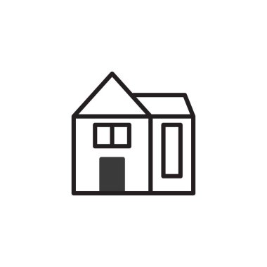 Minimalist çizgiler ev ve evi sembolize eder. Tasarım basit geometrik şekiller kullanarak konutun ikonik bir temsilini oluşturur, mimariyi vurgular ve