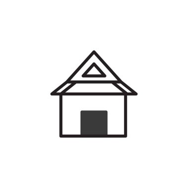 Kare gövdeli, üçgen çatılı ve kare kapılı basit bir ev ikonu. Tasarım basit ve doğrusal, ev, konut ya da mülkü temiz ve modern bir şekilde temsil etmek için mükemmel..