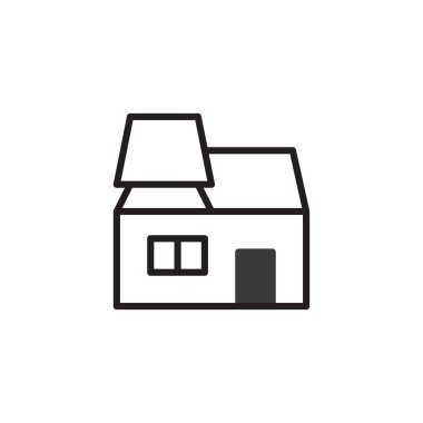 Beyaz arka planda bir ev simgesinin minimalist çizgisi çizimi. Basit tasarım, grafik tasarım elementleri için uygun temiz ve modern bir şekilde mimari biçimi sergiler, ev