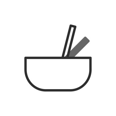 Bir kâse ve yemek çubuklarının minimalist bir simgesi, Asya mutfağının ya da yemeğinin temiz ve basit bir temsilini sunuyor. Sağlıklı beslenme kavramlarını, mutfak hazırlıklarını veya