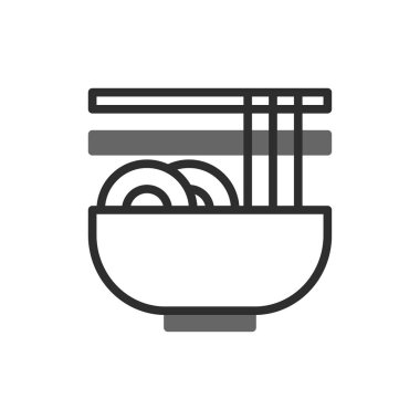 Yemek çubuklarıyla birlikte bir kase eriştenin tertemiz, minimalist bir çizimi. Sanat eserlerinde basitlik ve Asya mutfağının özü vurgulanıyor, mutfak temalı tasarımlar için ideal hale getiriliyor.