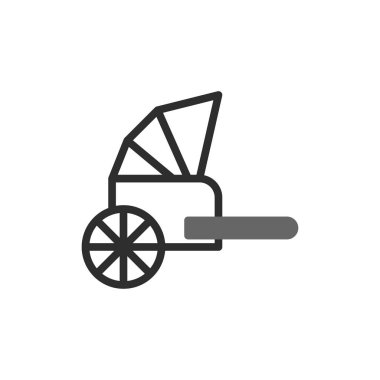 Bu resim basit ve zarif bir tasarım ile sunulan stilize edilmiş bir at arabası ikonunu tasvir ediyor. Temiz çizgiler ve minimalist yaklaşımla, bu çizim klasik bir ulaşım duygusunu çağrıştırıyor.