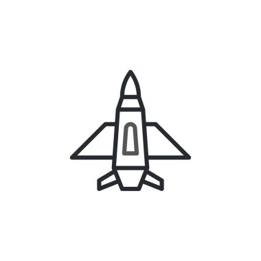 Minimalist bir vektör çizimi parlak bir arka planda parlak bir askeri jet ikonu sunar. Sembol, havacılık teknolojisi, ulusal savunma ve sürekli takip konularını çağrıştırıyor.