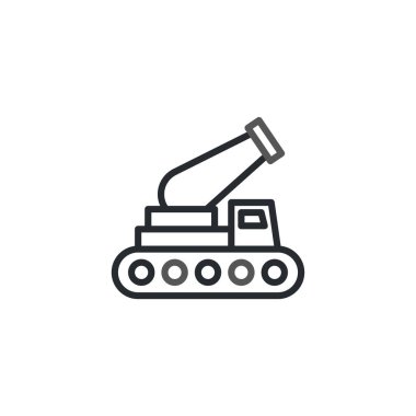 Mobil bir füze fırlatıcısını tasvir eden basit bir çizgi çizimi. Tasarım modern teknolojiyi ve stratejik savunma becerilerini vurguluyor. Askeri teknolojiyle ilgili kavramlar için ideal.,