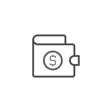 Bir minimalist sanat çizgisi, içinde dolar işareti olan bir cüzdan tasvir eder. Finansal yönetim, kazanç ve harcamaları sembolize eder. Servet, yatırım, bütçe, bankacılık kavramlarını temsil eder,