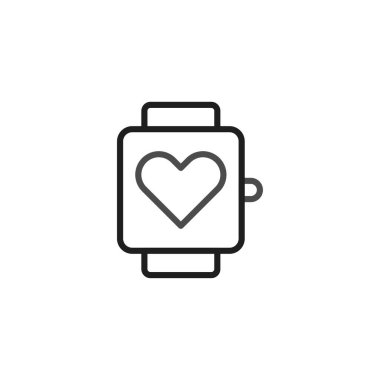 Kalp sembolü sergileyen, fitness, sağlık ve sağIık uygulamaları için kalp atış hızı izlemesini temsil eden akıllı bir hareketi gösteren bir taslak simgesi. Tasarım modern teknolojiyi öneriyor.