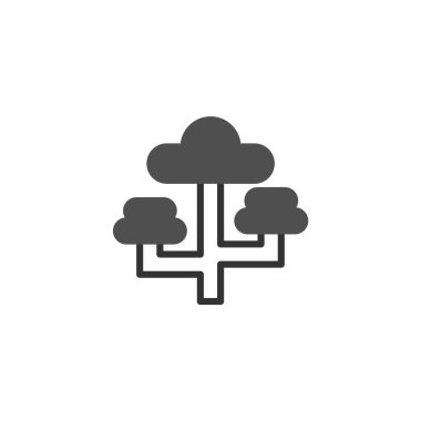 Veri bağlantısını ve dijital sistemleri gösteren bir bulut ağının kavramsal tasviri. Merkezileştirilmiş bilgisayar, çevrimiçi bilgi alışverişi ve her yerde bulunma kavramını gözler önüne serer.