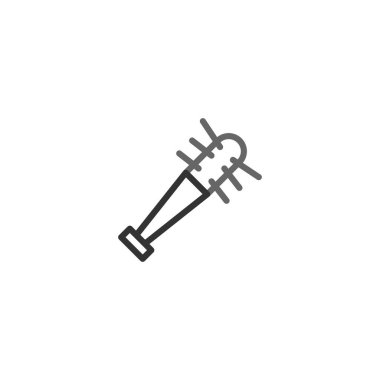 Çivili bir kulübü temsil eden izole ve basit bir çizgisel illüstrasyon, çatışma için ilkel potansiyeli veya korumayı sembolize eder ve çeşitli kavramlarda görsel bir öğe sunar.