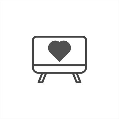 Basit bir vektör grafiği kalp sembolü gösteren bir monitör gösteriyor. Bu, bir aşk mesajını, online randevuyu ya da teknolojiyle bağlantıyı akla getiriyor. Modern iletişim ve dijital iletişim temalarını çağrıştırıyor.