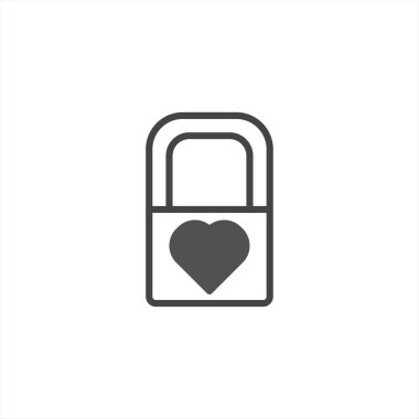 Minimalist bir vektör grafiği, sevgi ve güvenliği simgeleyen asma kilit ana hatlarına entegre edilmiş kalp şeklinde bir tasarım sunar. Bu simge Sevgililer Günü promosyonları veya dijital projeler için idealdir
