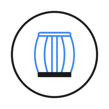 Bu büyüleyici illüstrasyon basit geometrik şekiller kullanılarak biçimlendirilmiş bir davul sergiliyor. Kalın mavi çizgiler, siyah tabana karşı davulun şeklini tanımlar. Kıtır bir dairesel çerçeve içinde kapsülleştirilmiş,