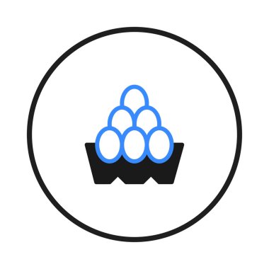 Temiz ve basit bir vektör illüstrasyonunda bir kutu yumurta düzgünce dizilmiş. Minimalist tasarım, yumurtaların şeklini ve şeklini belirtmek için mavi ve siyah çizgiler kullanır.