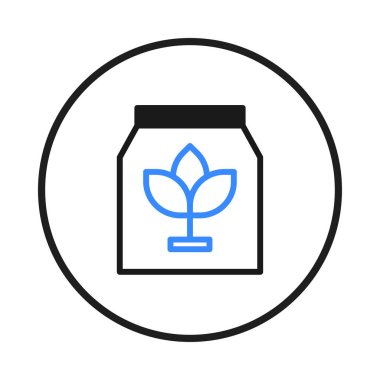 A minimal, stylized graphic illustration of eco-friendly packaging featuring a blue plant icon, conveying sustainability and environmental consciousness. The clean lines and modern design emphasize