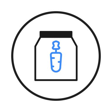 A stylized vector illustration features a pet food package design. A prominent carrot symbol represents healthy ingredients and nutritional value. This clean and modern graphic is ideal for