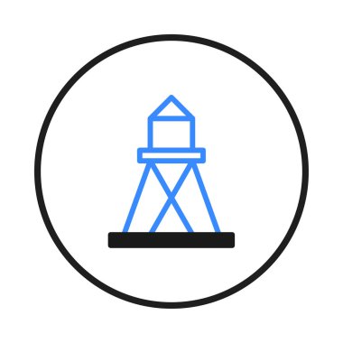 A minimalist emblem featuring a blue water tower on a white background. This design subtly represents infrastructure and utility services, suitable for various communication materials focused on