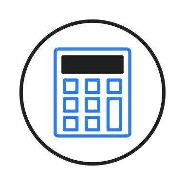 The isolated calculator icon within a round border visually represents activities such as finance accounting planning and mathematical business analysis. This icon signifies the use of digital tools