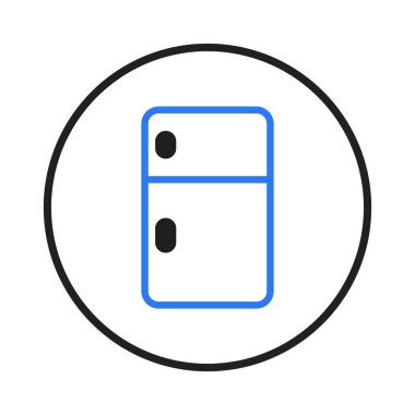 A clean and modern illustration presenting a refrigerator within a circular frame. Perfect for web design, presentations, or any project requiring a simple yet effective visual representation of a